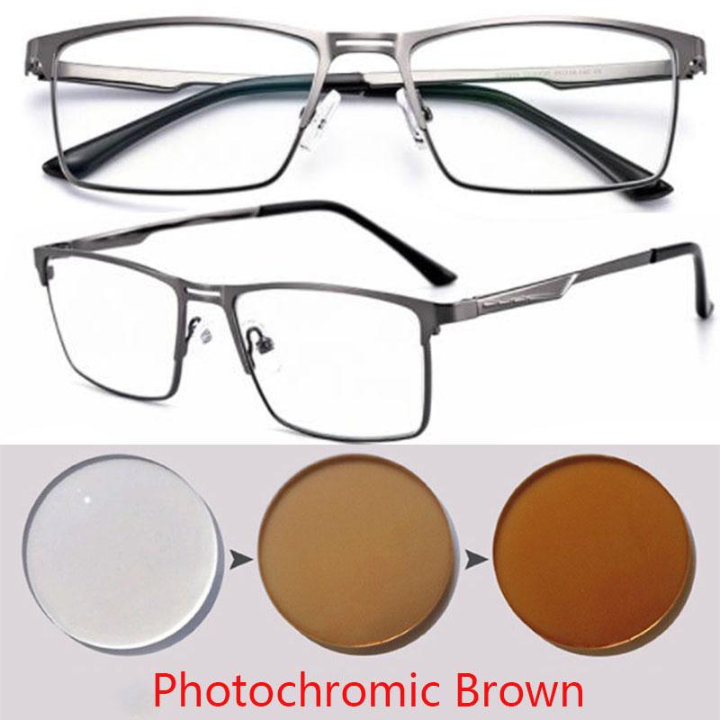 

0 -0.5 -0.75 До -6.0 Металева Повноцінна Рамка Сонцезахисні Фотохромні Квадратні Окуляри для Корекції Зору З Циліндричною Потужністю Myopia -5.5