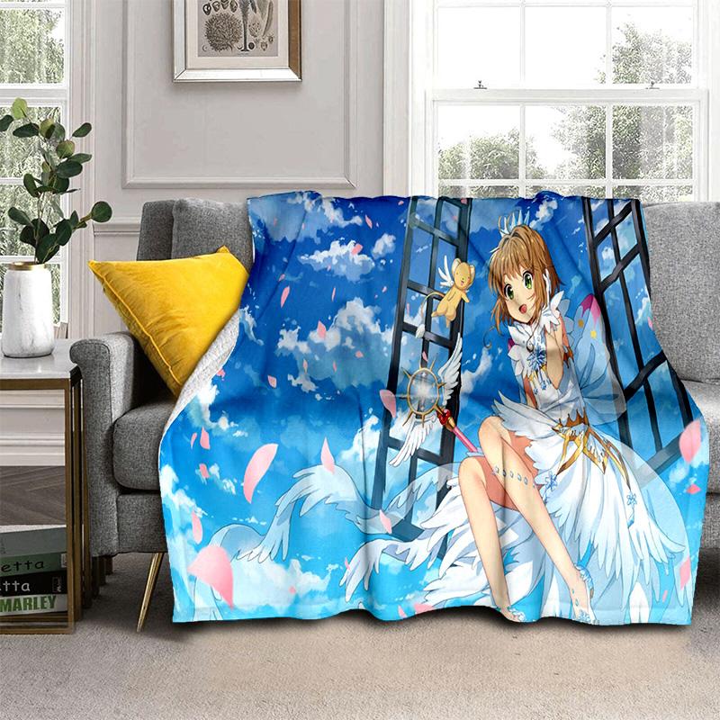 Sakura 3D Cute Card Captor Anime Cartoon Blanket,Soft Throw Blanket for Home Bedroom Bed Sofa Picnic Office Cover Blanket Kids