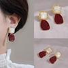 Geometric Green Retro Korean Square Earrings for Women