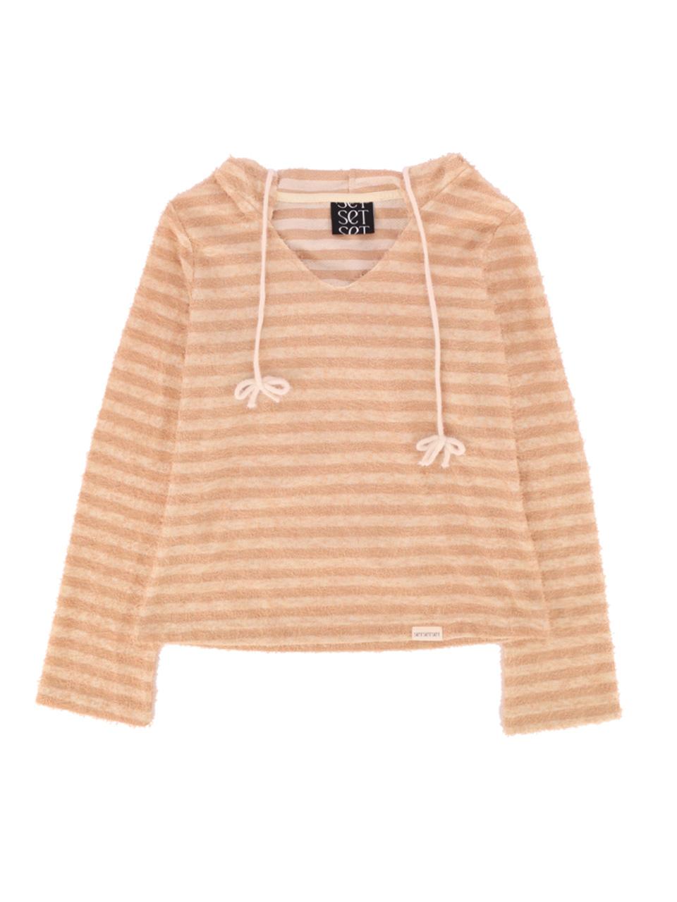 Cecese Furry Striped Hooded Knit Top Beige/One
