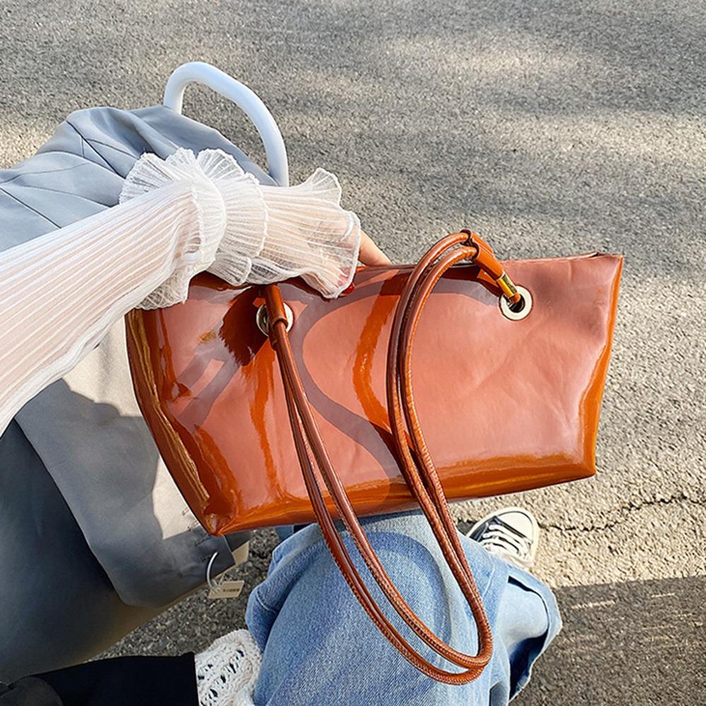 Smooth Korean Style Underarm Bag Elegant Commuting Tote Bag Patent Leather Shoulder Bag  Outdoor