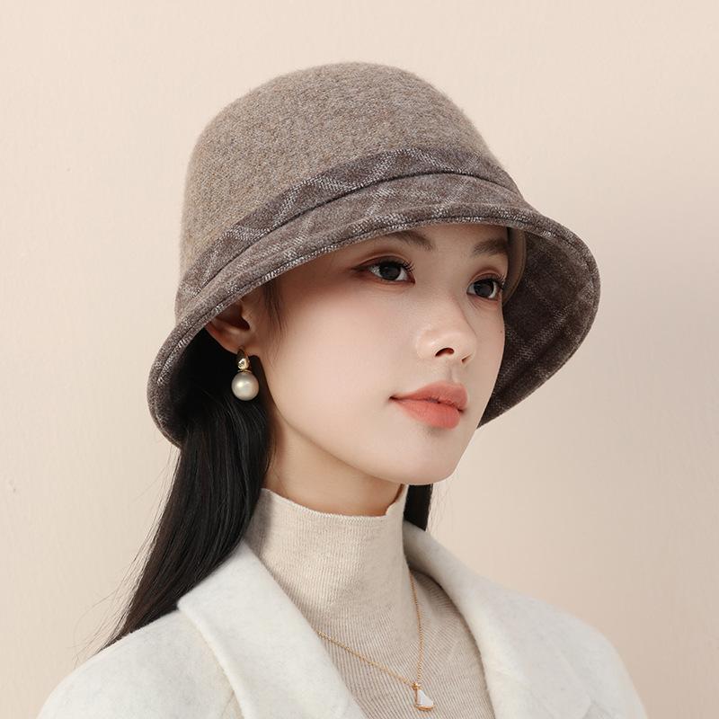 Autumn and Winter Warm Elegant Temperament Wool Woolen Basin Hat Retro Bucket Hat Windproof and Warm