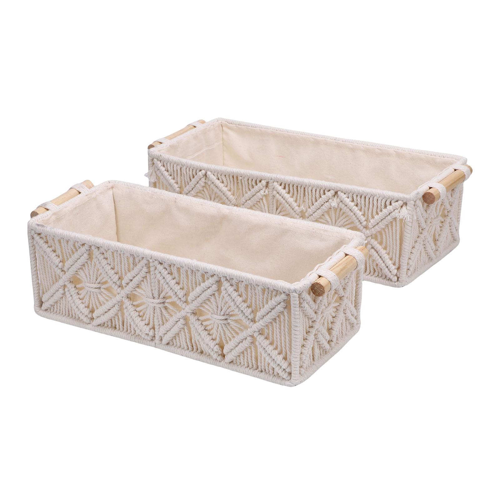 2pcs Storage Basket Bohemian Hand Woven Cotton Rope Decorative Storage Bin with Handles for Towels Toiletries Magazines 2760₽