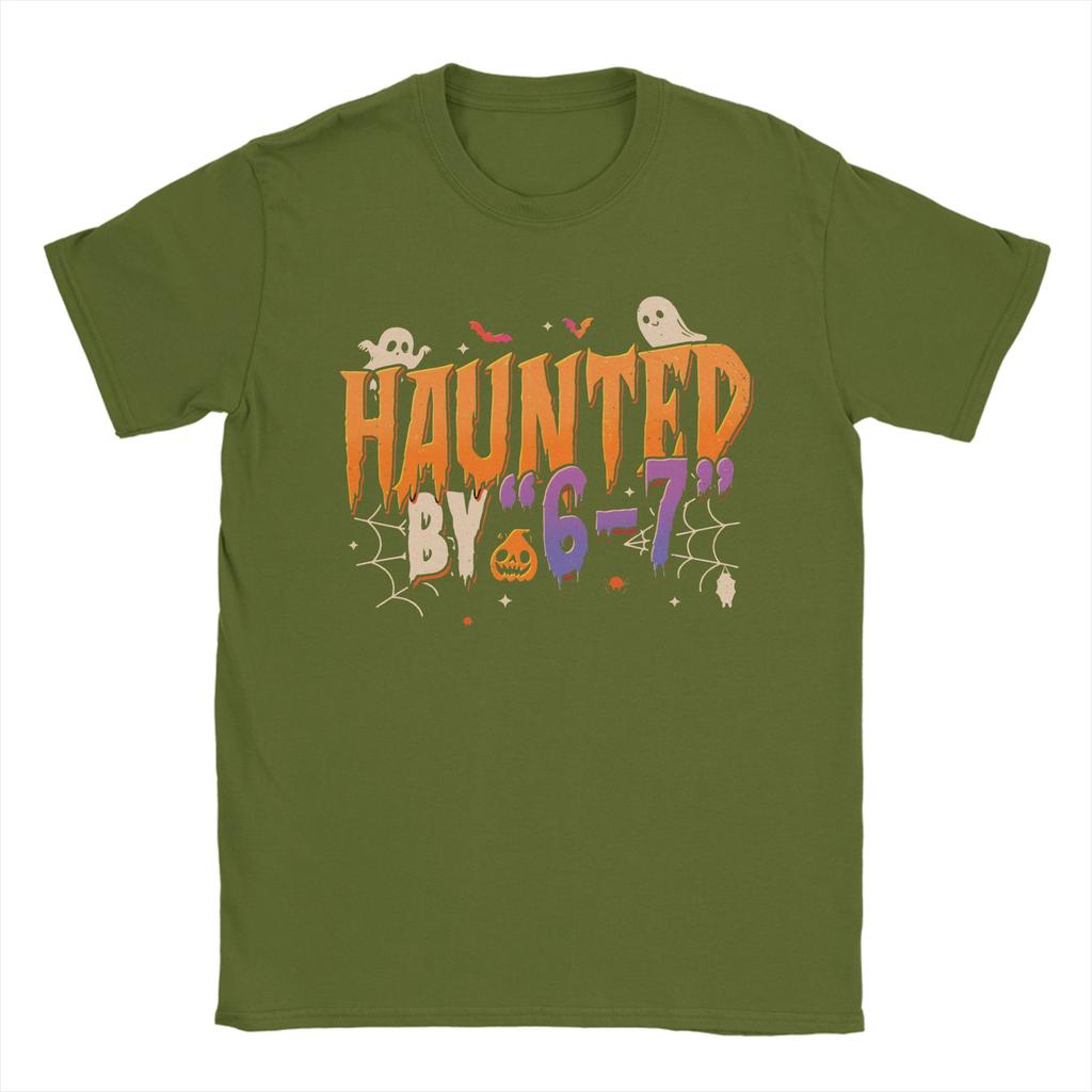 Men's Haunted by 6-7 T Shirts Halloween 2025 Pure Cotton Clothes Hipster Short Sleeve Crew Neck Tees Printed T-Shirts