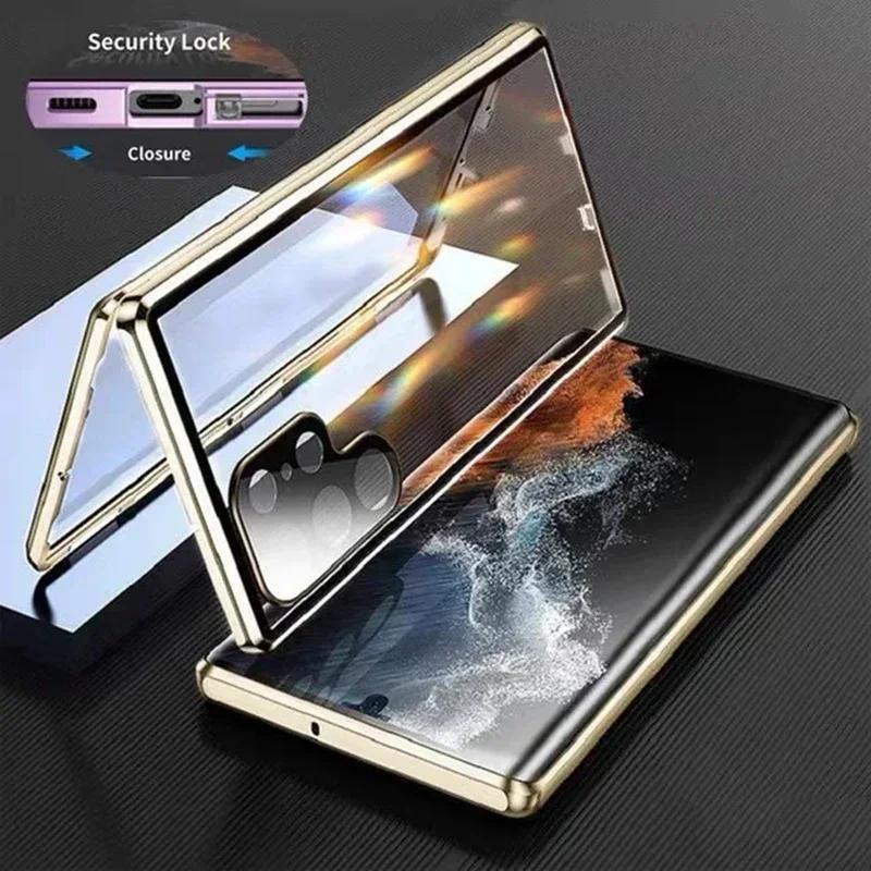 Double Sided Glass Metal Magnetic Camera Protection Case For Samsung Galaxy S25 S24 S23 S22 S21 Ultra Plus 360 Full Cover Cases
