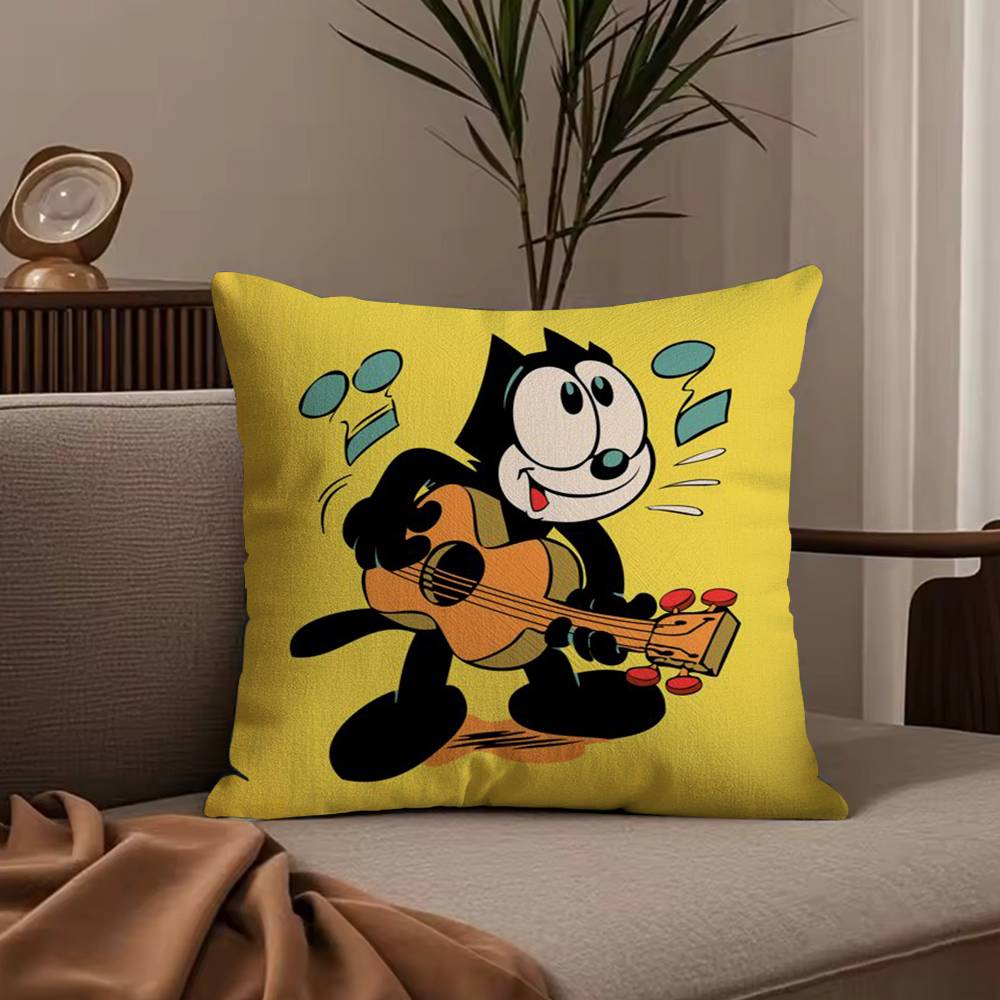 F-Felix The Cat Exquisite Pillow Case Anti-dustmite Pillowcase Invisible Zipper Silky Short Plush Sofa Cushion Cover