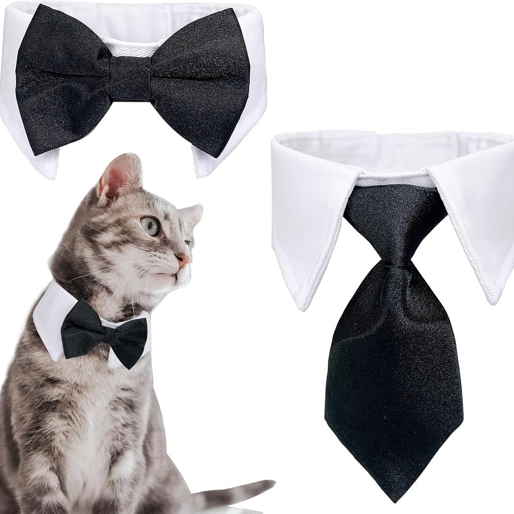 Adjustable Black White Bow Tie Collar for Small Dogs Cats Machine Washable Pet Formal Neckwear