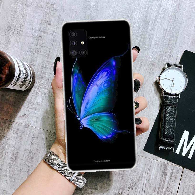 Blue Butterfly Beautiful Wing Phone Case For Samsung Galaxy A52 A32 A22 A12 A02S A50S A30S A51 A31 AA71 Note 20 Ultra 10 S10 Plu