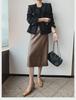 PU Leather A-Line Skirt: Autumn/Winter 2025, Slimming Mid-Length with Slit, Versatile Korean Style for Women