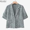 ZANZEA Women Casual Notched Lapel Loose 3/4 Sleeve Print Cardigan Blouse