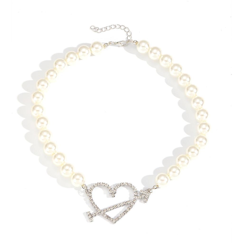 

Elegant Heartshaped Pearl Necklace With Alloy Pendant For Women Stylish Autumn Jewelry