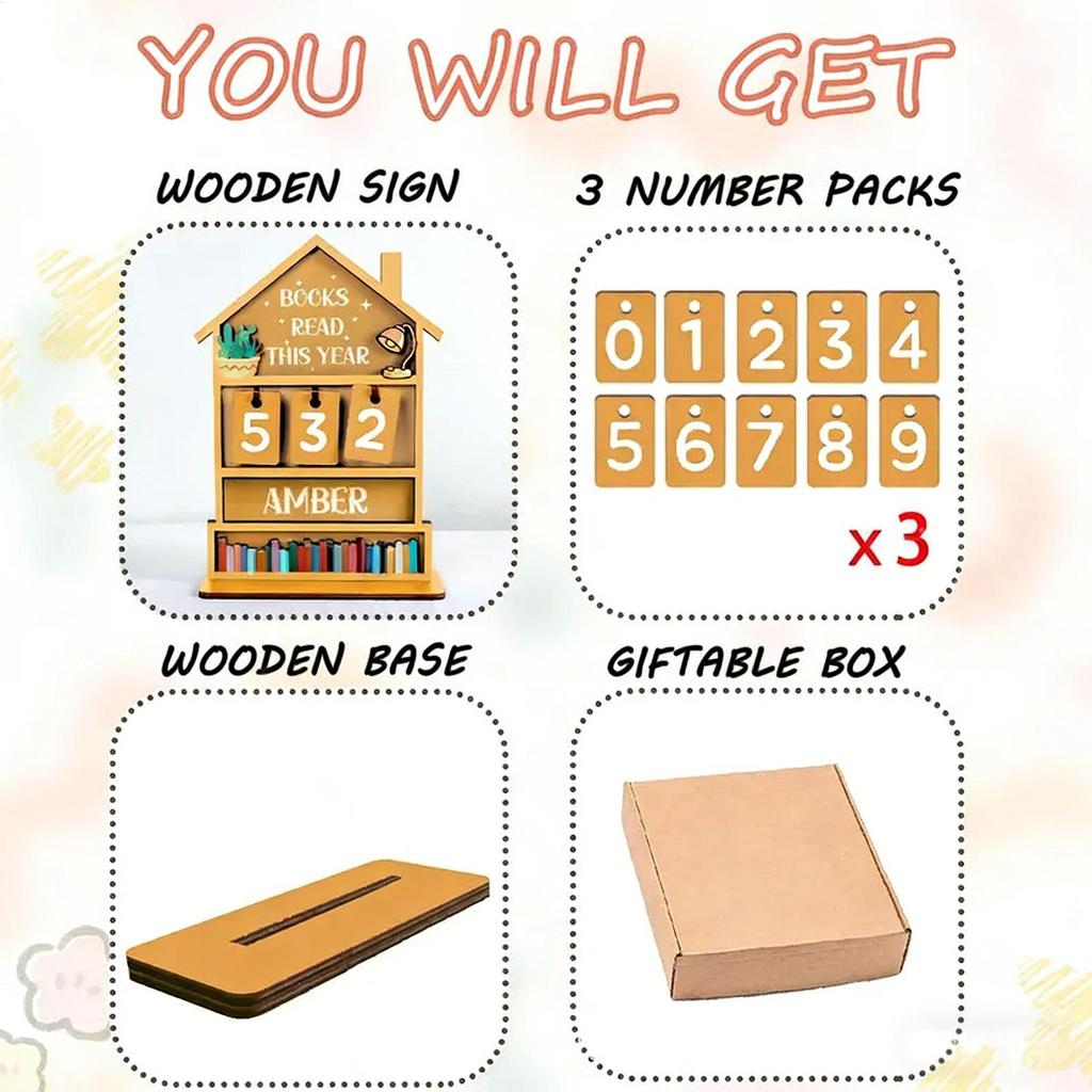 Book Counter Wooden Rustic Home Display Manual Read Tracker Reading Sign Bookshelf Decor for Shelf Desk Table Display Office