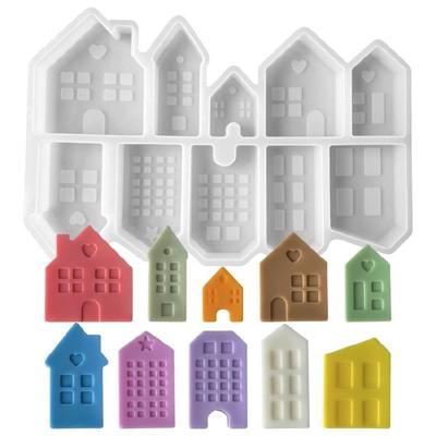 House Shape Silicone Candle Molds 10 Cavities Cabin Shape Silicone Molds Heat Resistant for Handmade Candle Soap Making