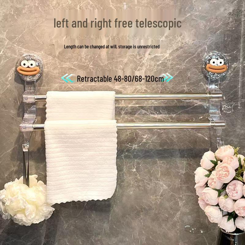 No-Drill Telescopic Suction Cup Towel Rack for Bathroom Storage