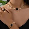 Temu Personalized Exaggerated Geometric Square Chain Jewelry Set: Necklace, Bracelet, and Ring.