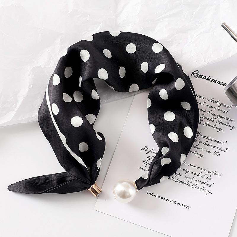 Women's Magnetic Buckle Neck Scarf Polka Dot Paisley Stripe Printed Thin Ribbon Scarf For Shirt Work Outfit Spring Summer Styling