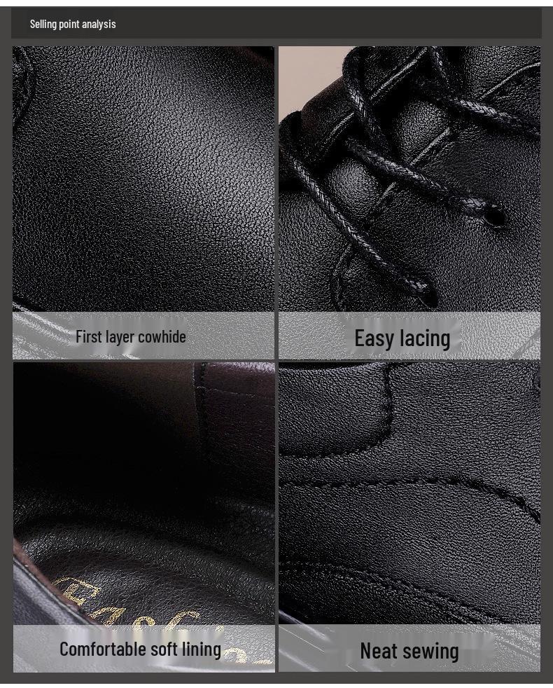 Men's Spring & Autumn Casual Leather Shoes - Trendy, Versatile, Top Layer Cowhide, Round Toe, Lace-up Design.