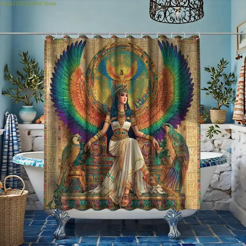 1 Egyptian Fantasy Bathroom Curtain | 180*180cm Polyester Sateen Unlined Curtain with 12 Hooks, All-Season Home Decor