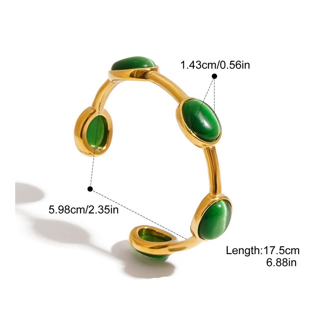 Yori Ovaal Groen Natuursteen Manchet Armband Bangle Goudkleurig Metaal Roestvrij Mode Pols Sieraden Bijoux Accessoires