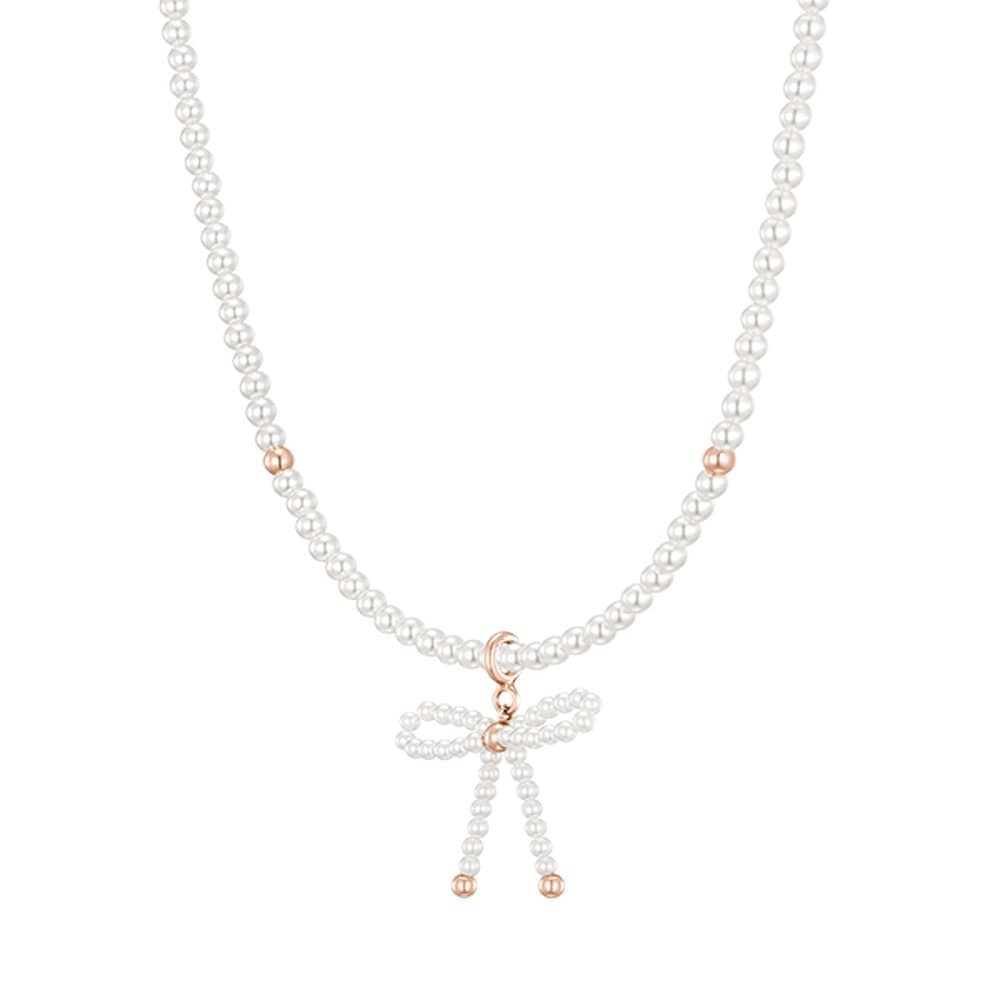 Mariel Ribbon Pearl Bead Necklace + Pendant Set (Set-J0-0908)