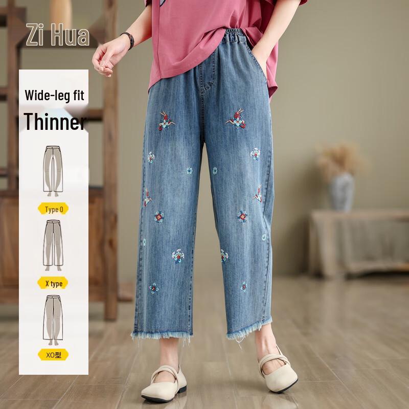 

Ronghua Embroidered Wide-Leg Cropped Jeans XL