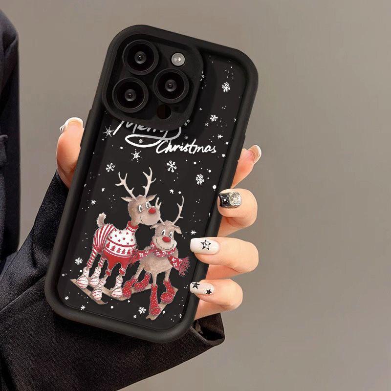 Christmas Reindeer Phone Case for iPhone 11-16 Pro Max: Cute, Drop-Proof, Cross-Border