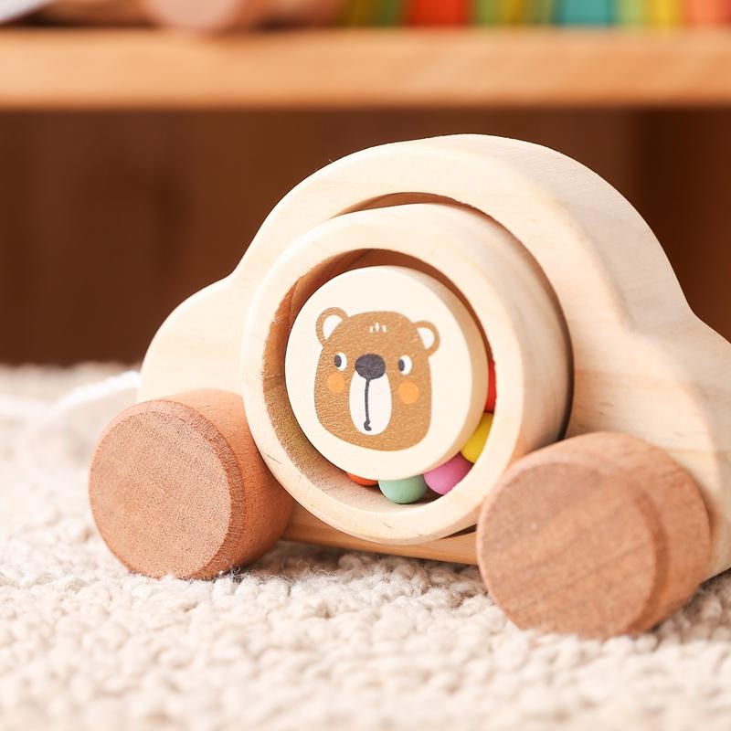 Wooden Trolley Toy Baby Montessori Finger Fine Movement Game Pine Cartoon Bear Trolley Is BPA-Free Babyroom Decoration Kid Gift