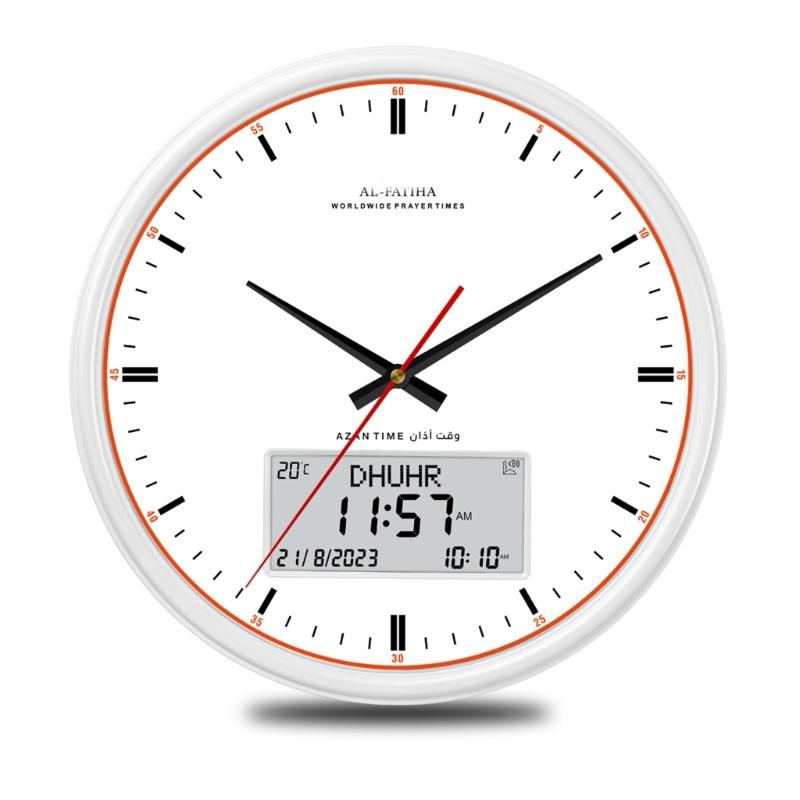 13inch Digital Azan Clock Retro Round Wall Clock with Alarm Clock Function & Year Data Temperature Prayer Time Display