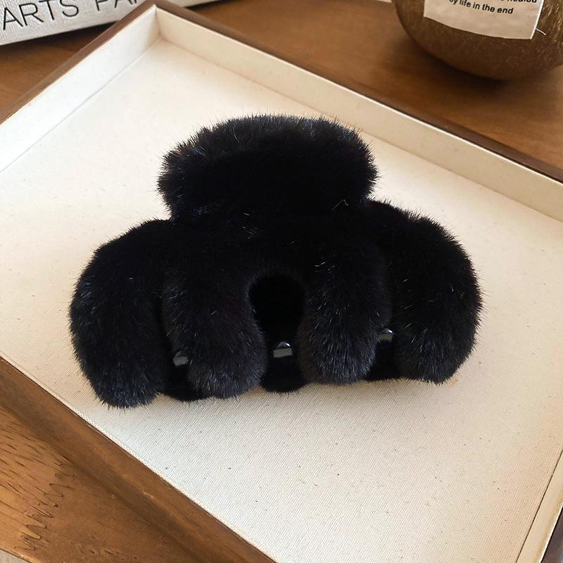 Autumn and winter retro double-sided plush flower grab clip hairpin back head shark clip French sweet hair accessories woman