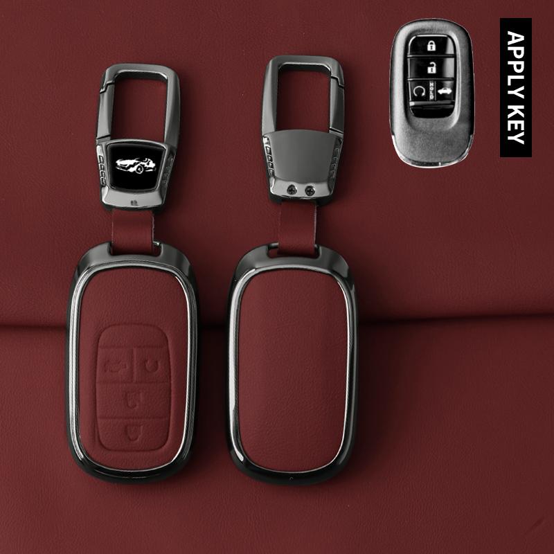 Zinc Alloy Leather Car Key Case For Honda 2022 2023 2024 Accord Civic HR-V CR-V Pilot Sport SI EX EX-L Keychain Accessories