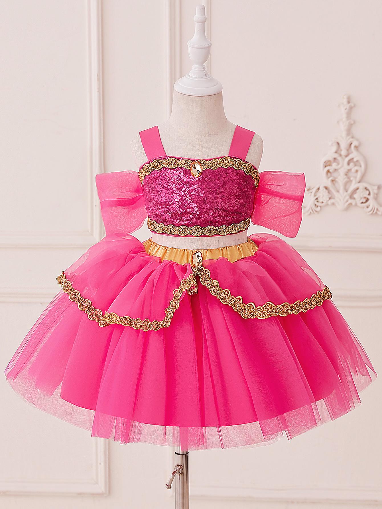 European Princess Jasmine Two-Piece Kids Halloween Costume Set: Aladdin s Lamp-Inspired Cosplay and Dance Outfit 90cm/12-18M фуксия