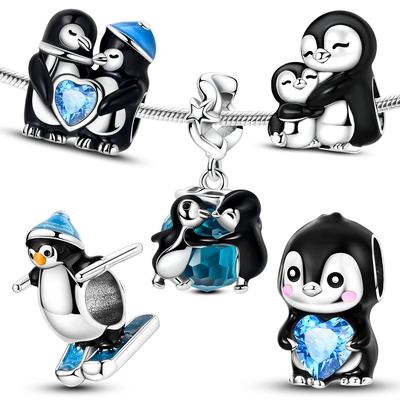 Farmece Pinguin Drăguțe Mărgele Cupru Cz Zircon Albastru Pandantive Iarnă Rece Se Potrivesc Brățară Originală Bijuterii Diy