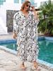 European & American Cotton Print Plus Size Loose Beach Dress Cover-Up for Women