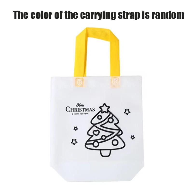 Cartoon Christmas Diy Graffiti Bag Handmade Painting Non-Woven Bags for Children Arts Crafts Color Filling Handbag Xmas Gift