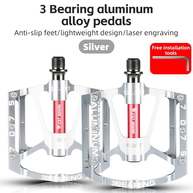 WEST BIKING Ultra-light Road Bike Pedals CNC Aluminum Alloy 3 Bearing Pedals MTB Dirt Bike Anti-slip Multi-Color Bicycle Pedals