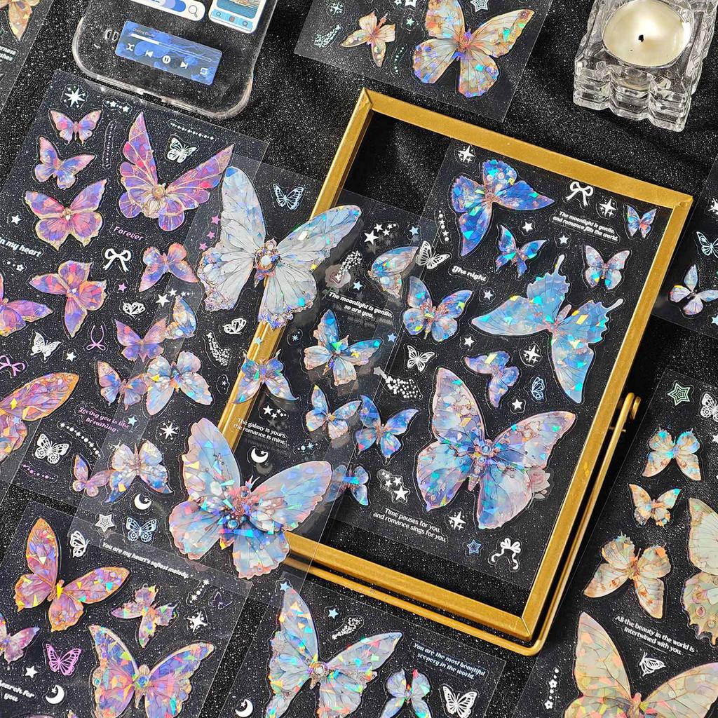 3 Sheets Vintage INS laser Butterfly Stickers Decorative Adhesive Diy Hand Account Diary Album Scrapbooking Craft Supplies