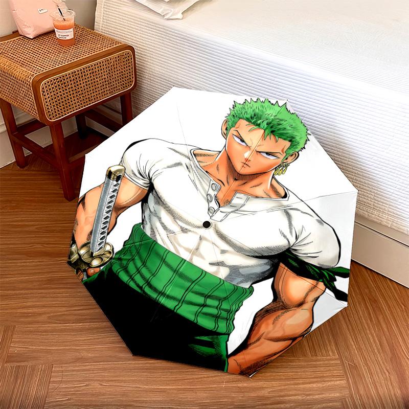 1 Stück Automatischer Faltregenschirm - Roronoa Zoro Muster Tragbares faltbares Design mit 8 Speichen Weihnachts-Geburtstagsgeschenke