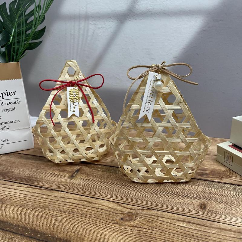 Portable Bamboo Woven Gift Packaging Basket Retro Creative Storage Box Handmade Natural Fruit Basket Candy Basket