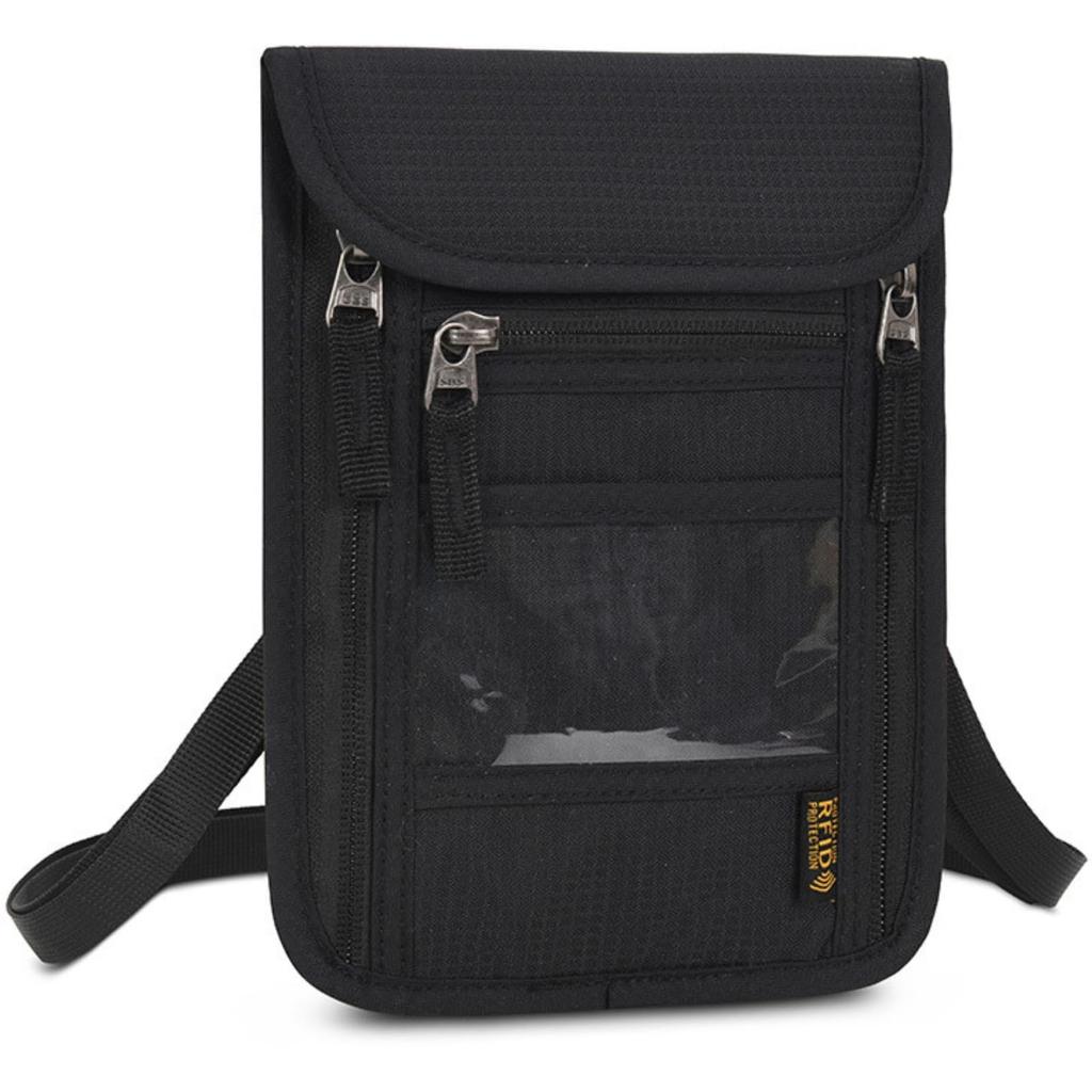 TUISKU Passport Case with Neck Strap and Skimming Prevention (Black)