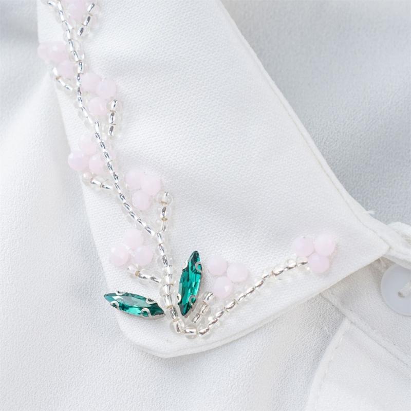 Eleganter Perlen-Falscher Kragen Bequemes Chiffon-Gewebe Abnehmbarer Kragen für Damen Mode Formeller Anlass und Tägliches Tragen
