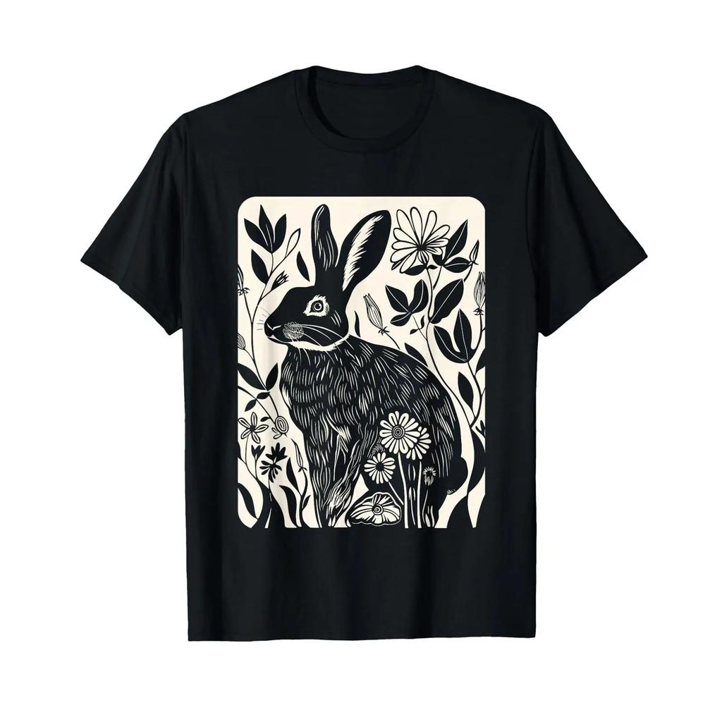 Easter Rabbit Flowers Nature Bunny Lovers Unisex Girls T Shirt Vintage Breathable Versatile Graphic Top For Everyday Wear