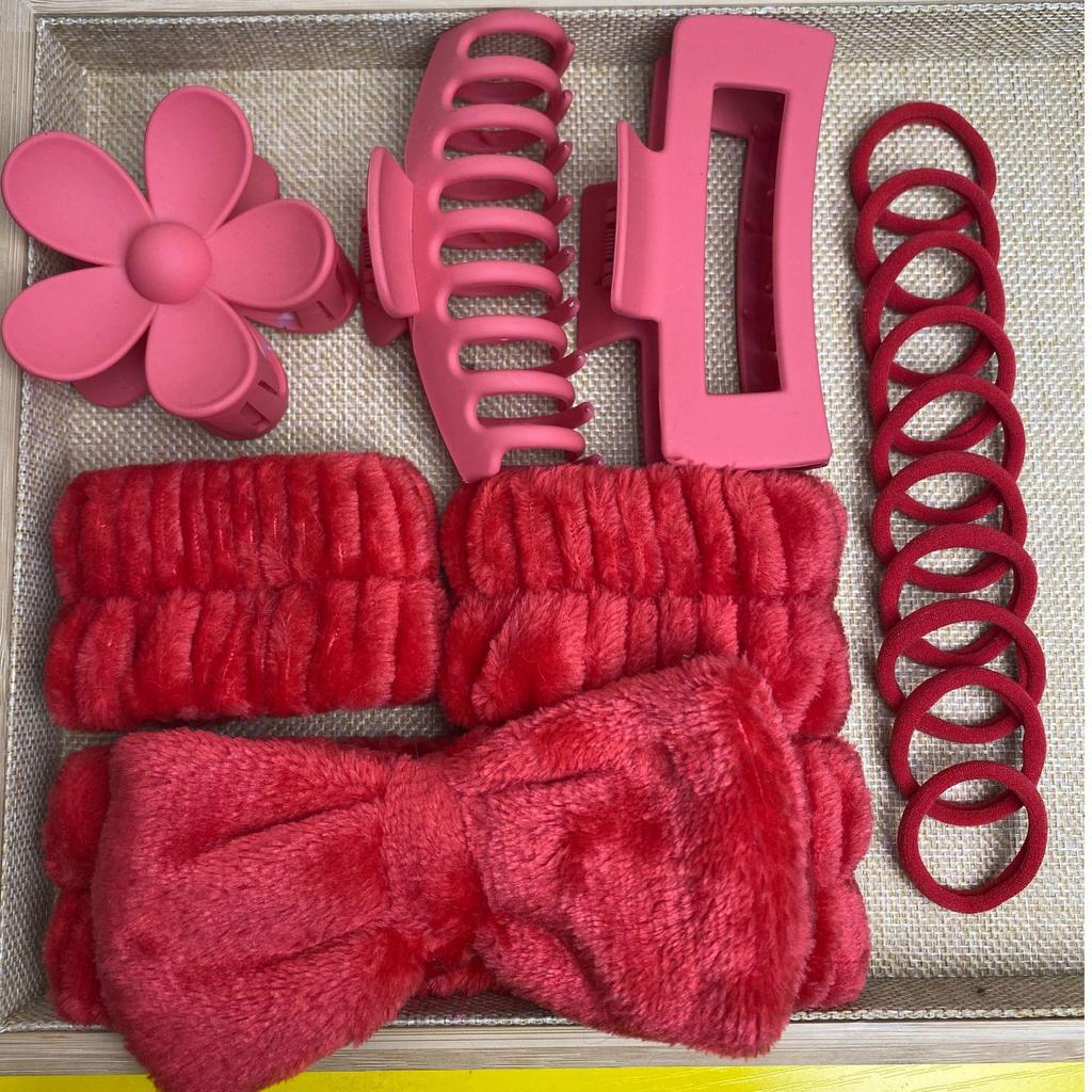 16-Piece Multi-Color Soft Headband and Hair Clip Set with Bowknot Washband and Elastic Hair Ties