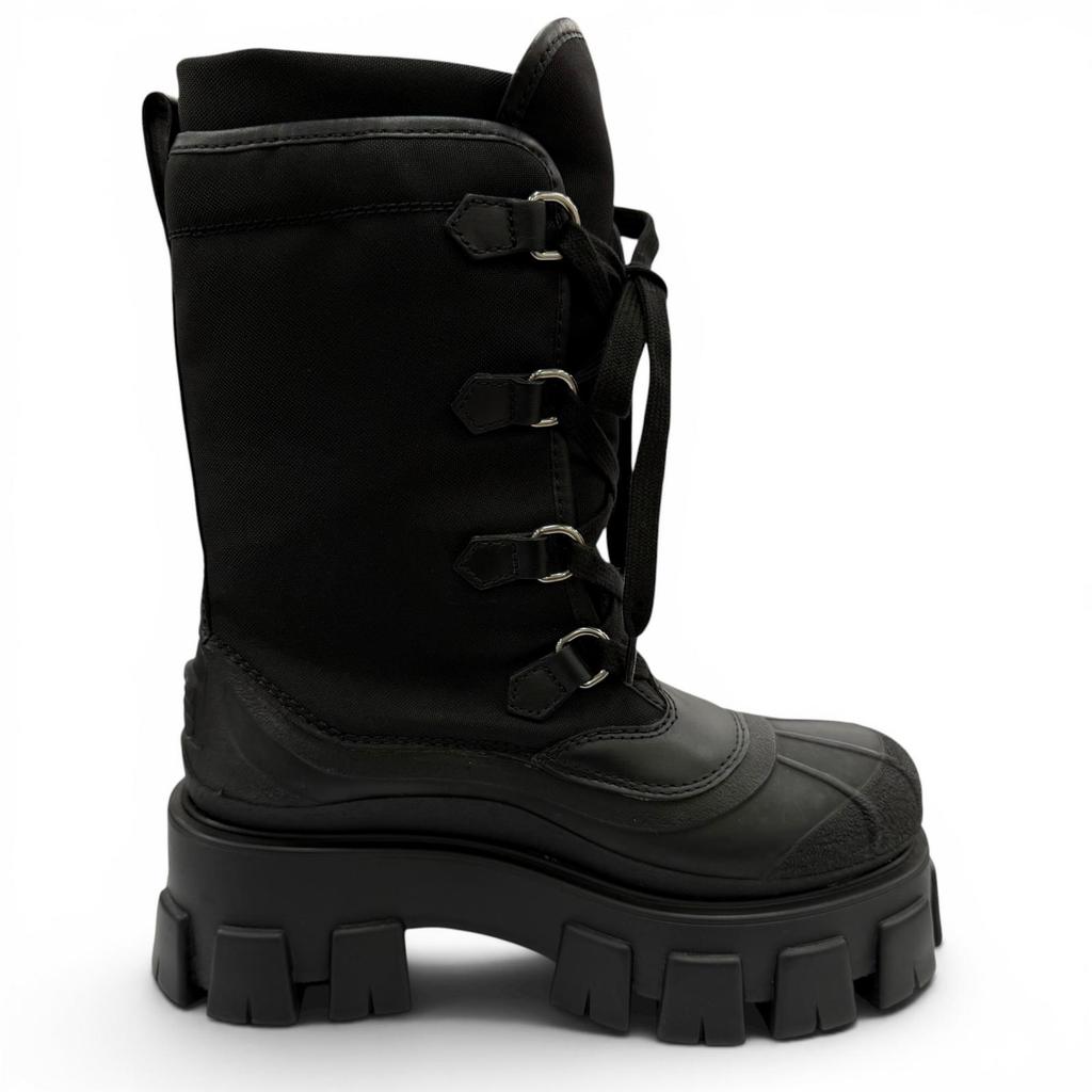 Pristine PRADA Short Boots Monolith Logo Lace-up Boots Black Women 36 1U363M Used