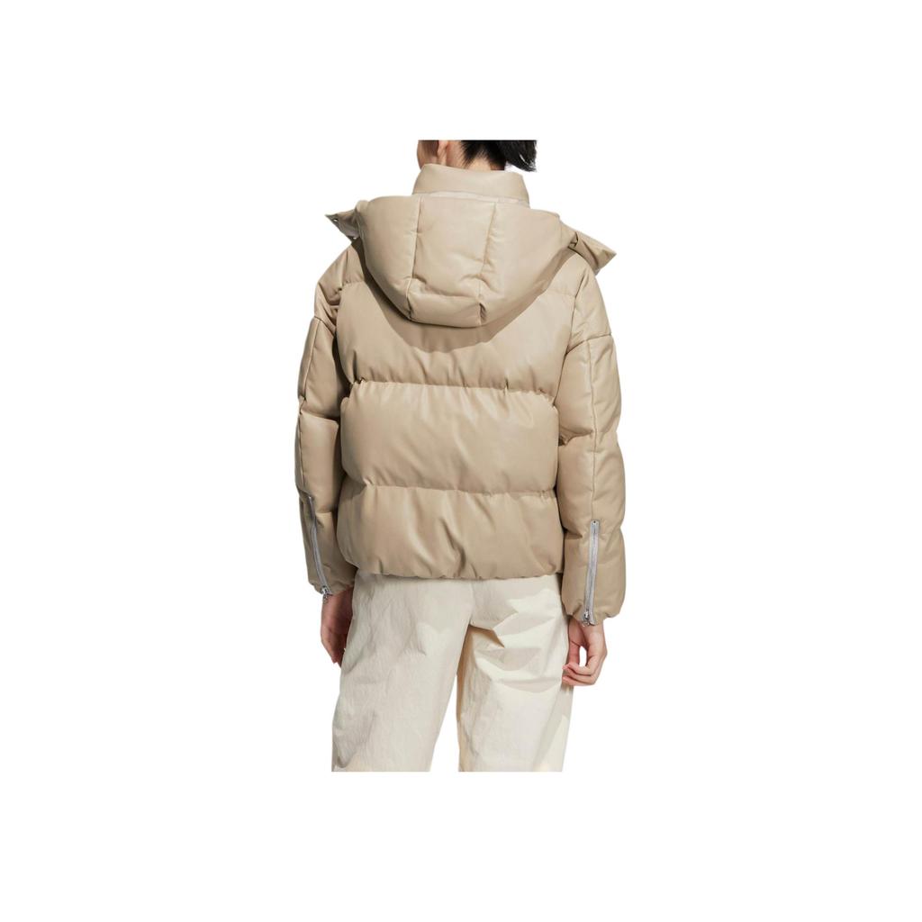 Adidas Originals Trefoil Down Jacket With Embroidered Brand Logo And Single-Breasted Hooded Design Women Outerwear Brown HS9527