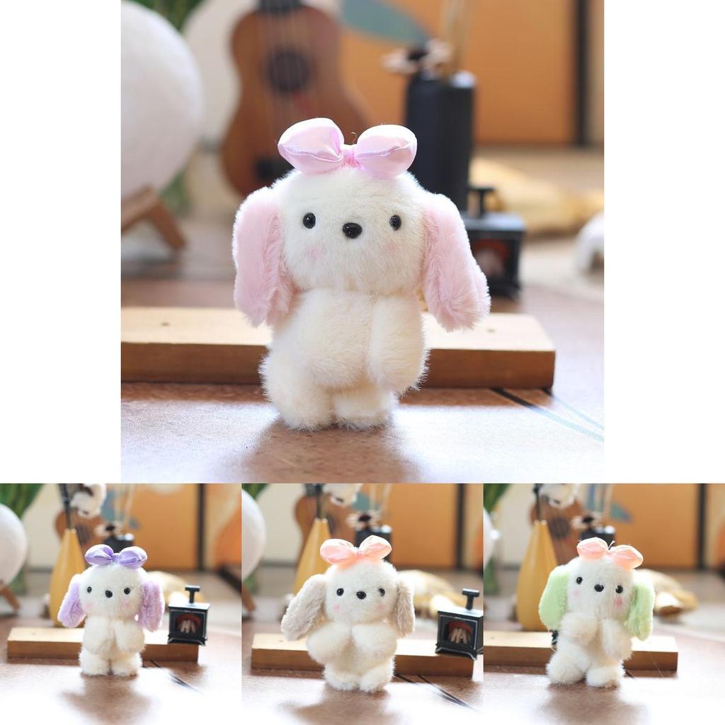 Mini Dog Stuffed Animal Keychain Super Soft Short Plush Bow Ornament Gift For Kids Girls