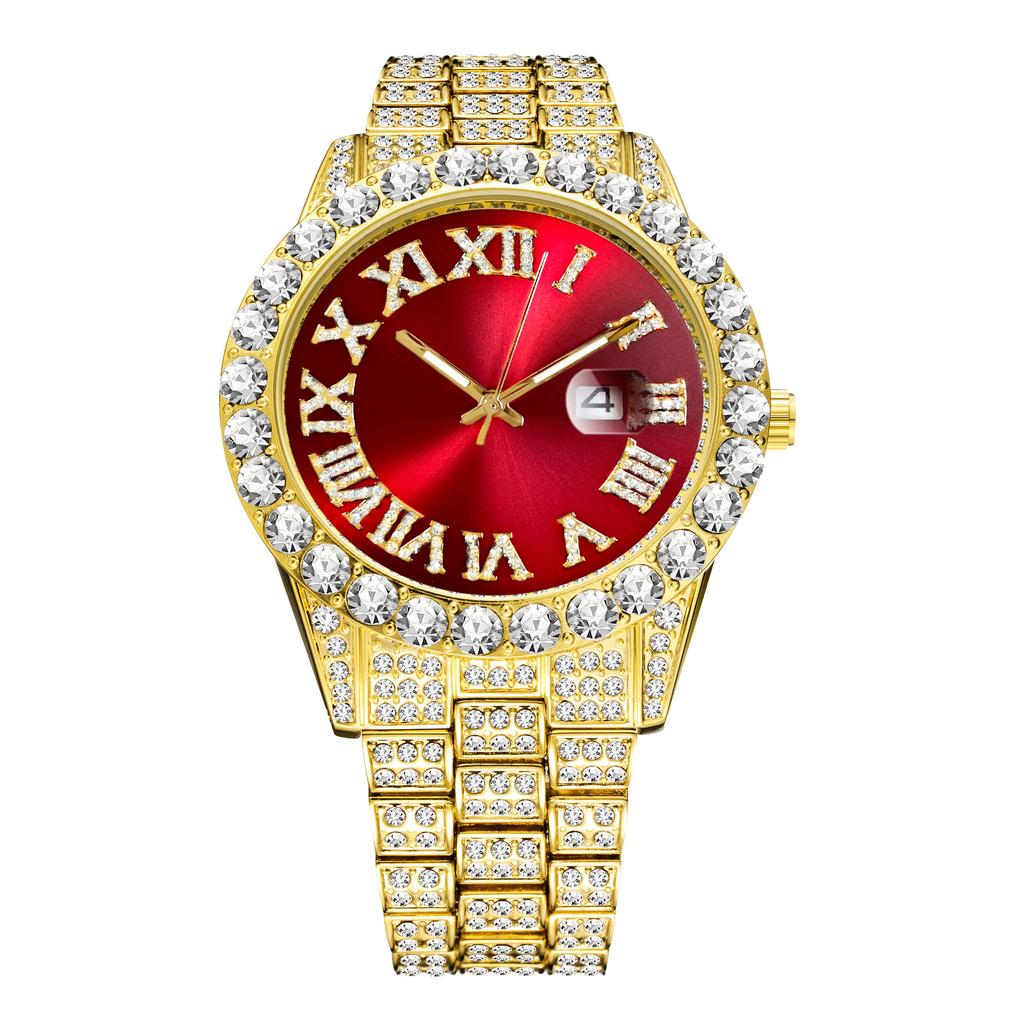 MISSFOX Iced Out Quartz Watch for Men Hip Hop Fashion Cool Bling Bling Diamond Luxury Watches Mens Stainless Steel Waterproof Luminous Wristwatch
