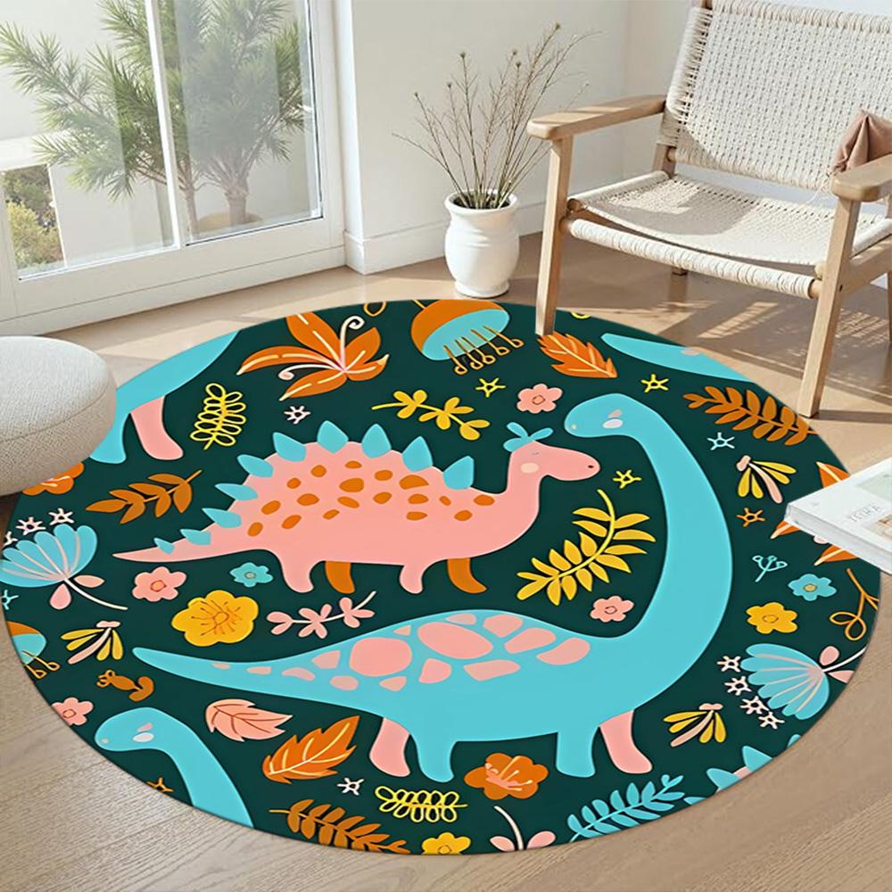 Runder Dinosaurier-Teppich Design für Wohnzimmer Schlafzimmer Eingangsbereiche Spielzimmer Rutschfester Runder Teppich Büro Heimdeko Perfekte Geburtstags-Weihnachtsgeschenkidee