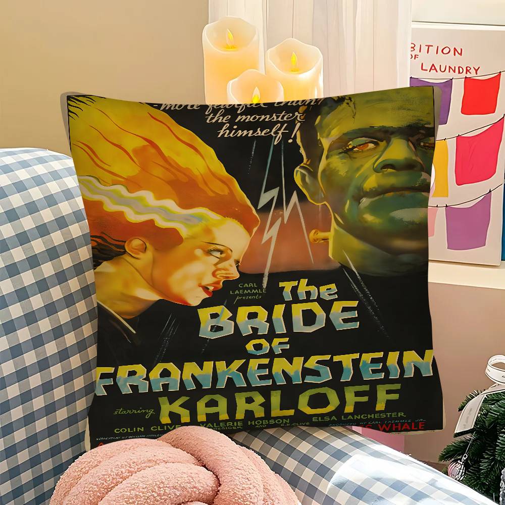 Horror Frankenstein Monsters Movie Character  Pillow Case Square Pillow Bedroom Sofa Leisure Car Living Room Home Decoration