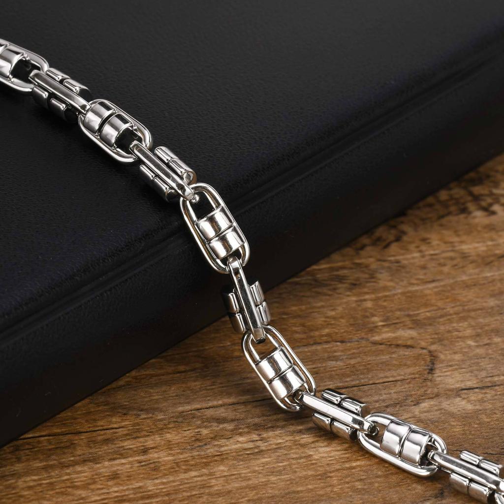 Pill Shaped Chain Bracelet for Men Boys,Chunky Stainless Steel Chain Links Wristband,Rock Punk Trendy Jwelry Gifts