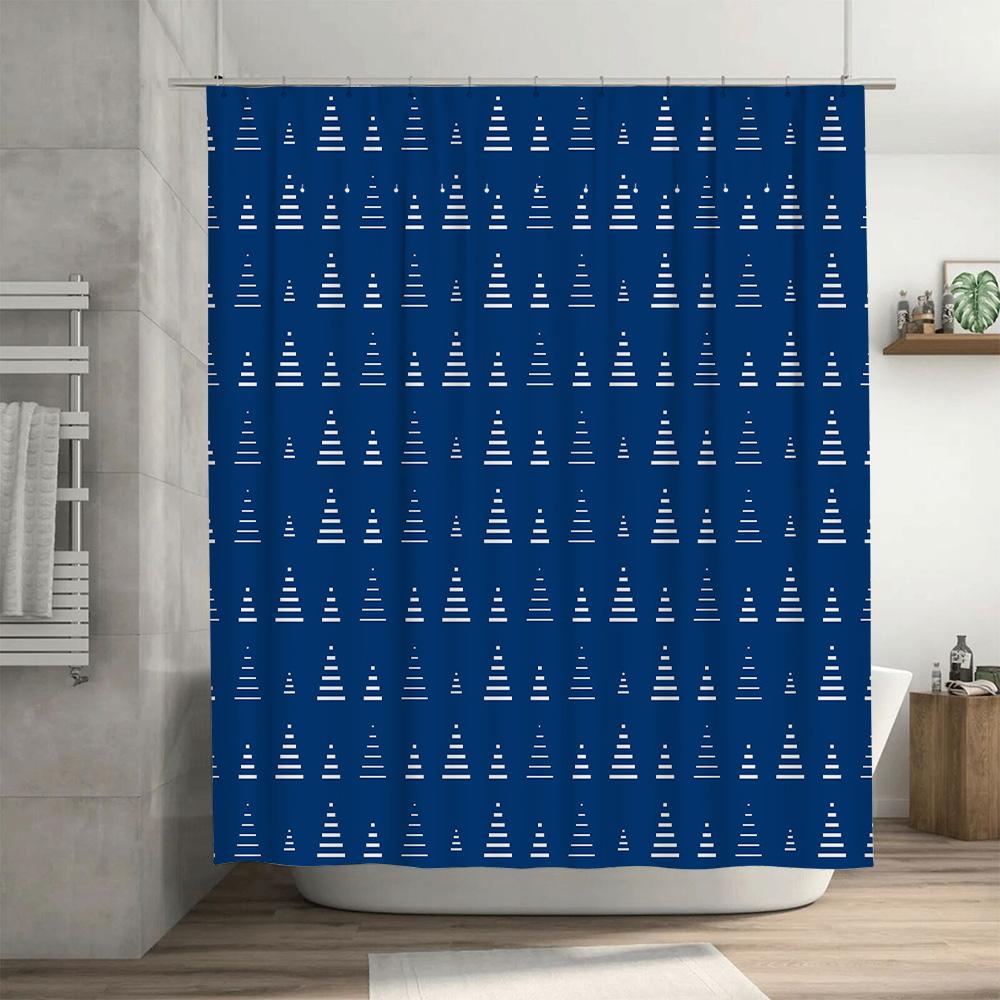 Blue Bath Curtain with Christmas Tree Pattern Modern Bathroom Decor Shower Curtains for Home Decoration Water-Resistant Fabric w